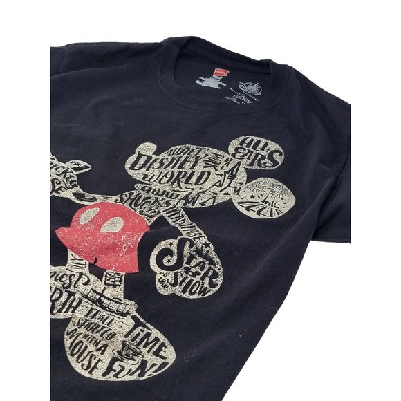 Walt Disney World Hanes Mickey Mouse Tee Shirt Black Graphic Print Size Small - Picture 1 of 5